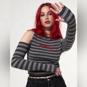 “No Problem” Striped Long Sleeve Cold Shoulder Top Size Large